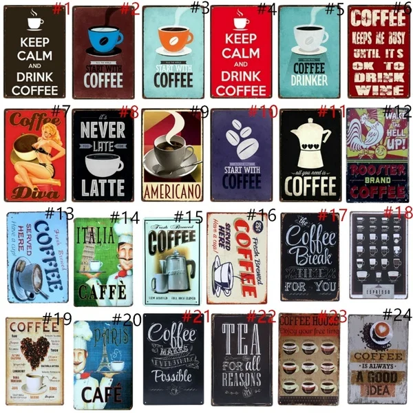 

Vintage Coffee Decor Americano Latte Rooster Brand Coffee Poster Metal Signs Bar Pub Cafe Shop Family Home Wall Art Plaque
