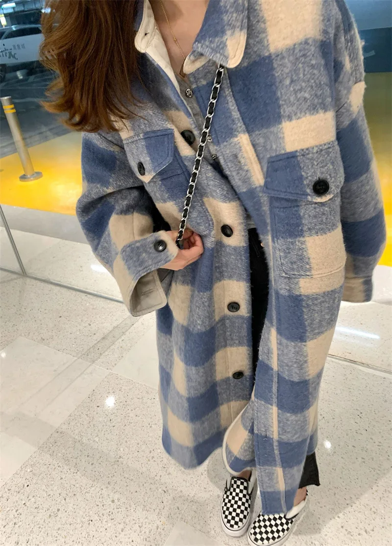 

@YYDS Autumn and Winter French Retro Minority Plaid Coat Women's Loose Silhouette Medium Long Plaid Wool Coat