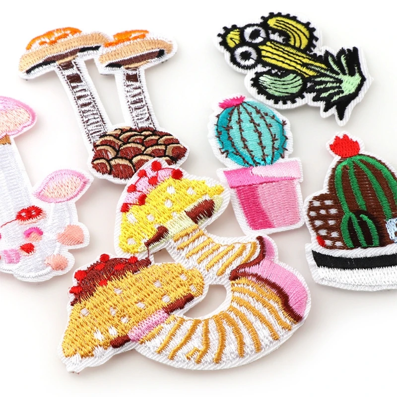 

12Pcs Cactus Mushroom Theme Embroidered Patch Iron On or Sew On Patches Appliques for Cloth Jackets Jeans Backpack Caps