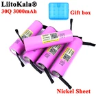 Аккумулятор Liitokala 30Q, 18650, 3000 мА ч, INR1865030q, 3,6 В, разряд 20 А, макс. 35 А, никелевый лист для самостоятельной сборки
