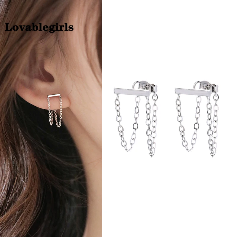 

Lovablegirls Minimalist Metal Chain Tassel Earrings Simple Korean Geometric Earrings For Women Girl Fashion Ear Jewelry Gifts