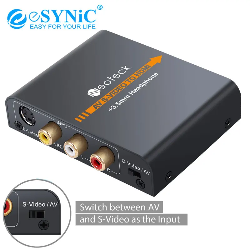 ESYNiC 3RCA AV CVBS Композитный S Video конвертер HDMI для NES N64 PS2 PS3 сплав 3 5 мм аудио адаптер 720P