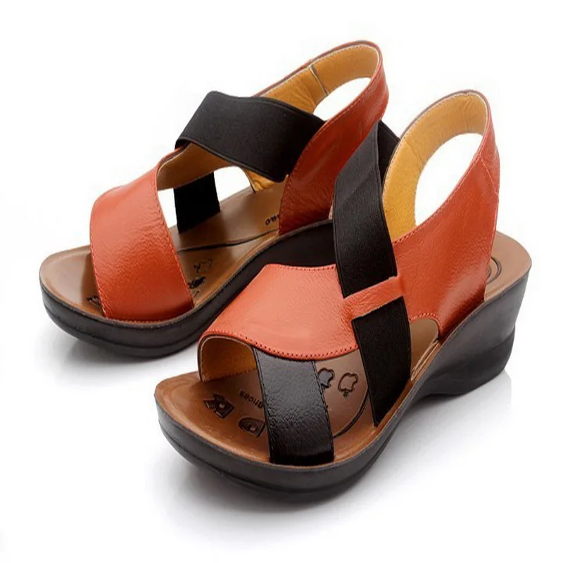 Сандалии женские из натуральной кожи босоножки на танкетке открытый носок обувь