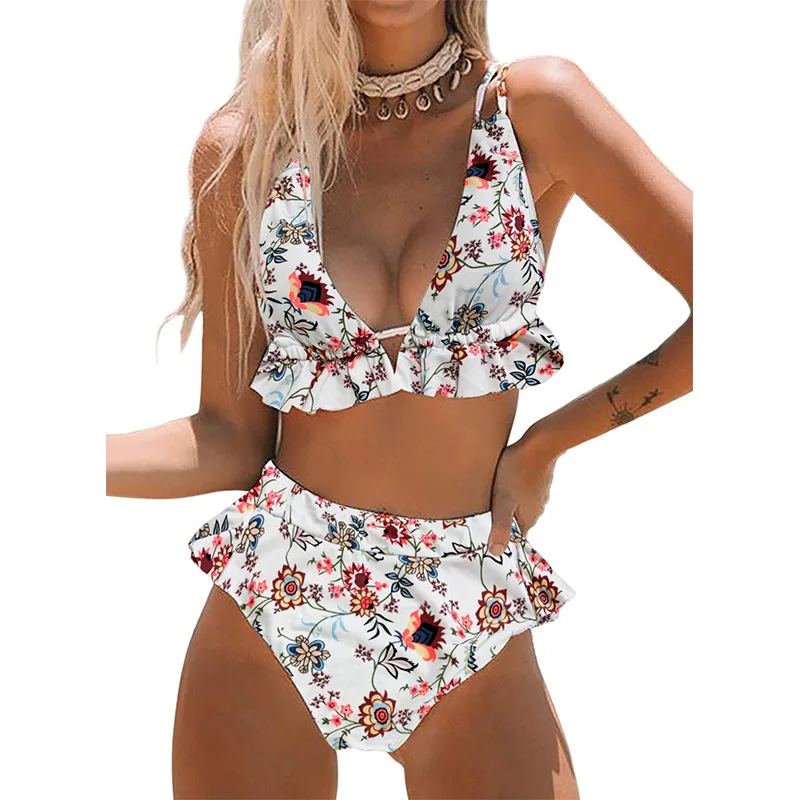 

2021 summer new bikini ruffled sexy backless straps beach swim female swimwear two-piece swimsuit female bikini set