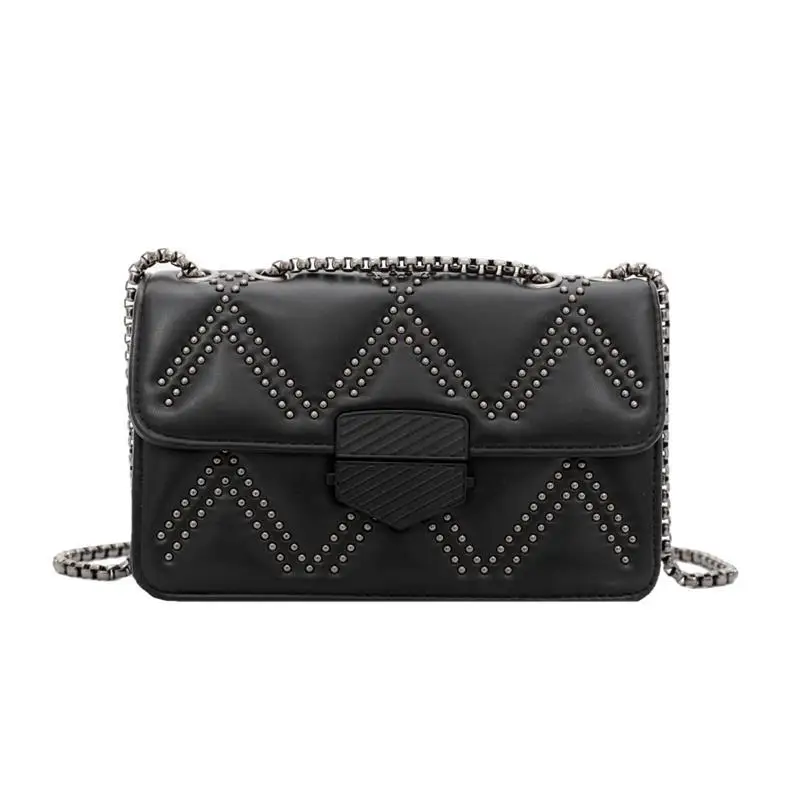 

Women Rivet Chain Brand Designer PU Leather Crossbody Bags For Women 2021 Simple Fashion Shoulder Bag Lady Luxury Small Handbags
