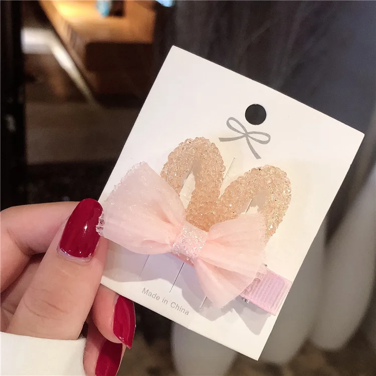 1 шт. 2020 новые детские заколки для волос с кроличьими ушками бантиком и стразами