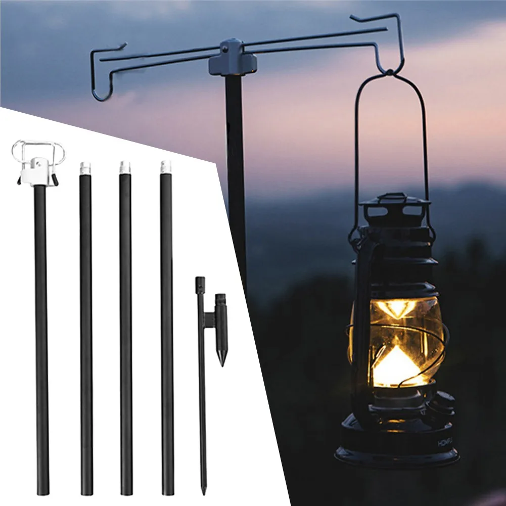 

Foldable Lantern Post Pole Aluminum Portable Camping Lamp Stand Hook Lightweight Outdoor Picnic Hanging Light Stand Holder Tools
