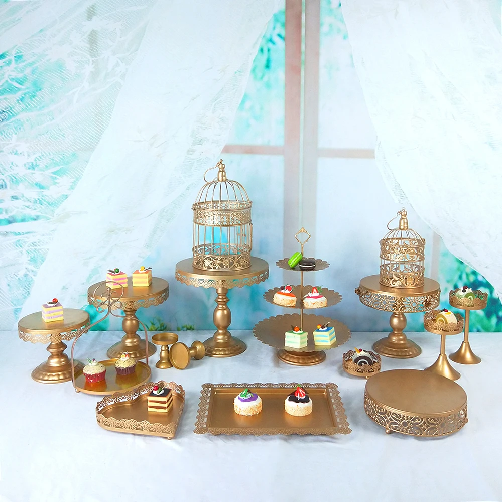 Tobs metal gold cake stand set for wedding cup cake holder decorating tools candy bar stand tray suppliers
