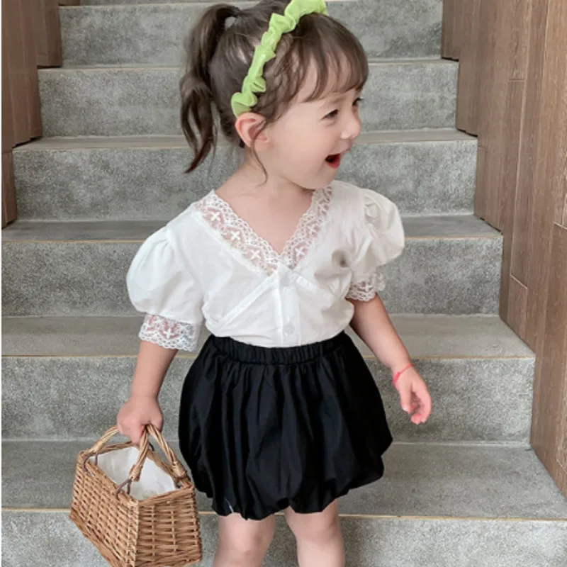 Новое поступление лета 2020 модный кружевной комплект из 2 предметов для девочек с V