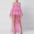 Женское длинное вечернее платье, розовое многослойное платье с открытыми плечами для выпускного вечера