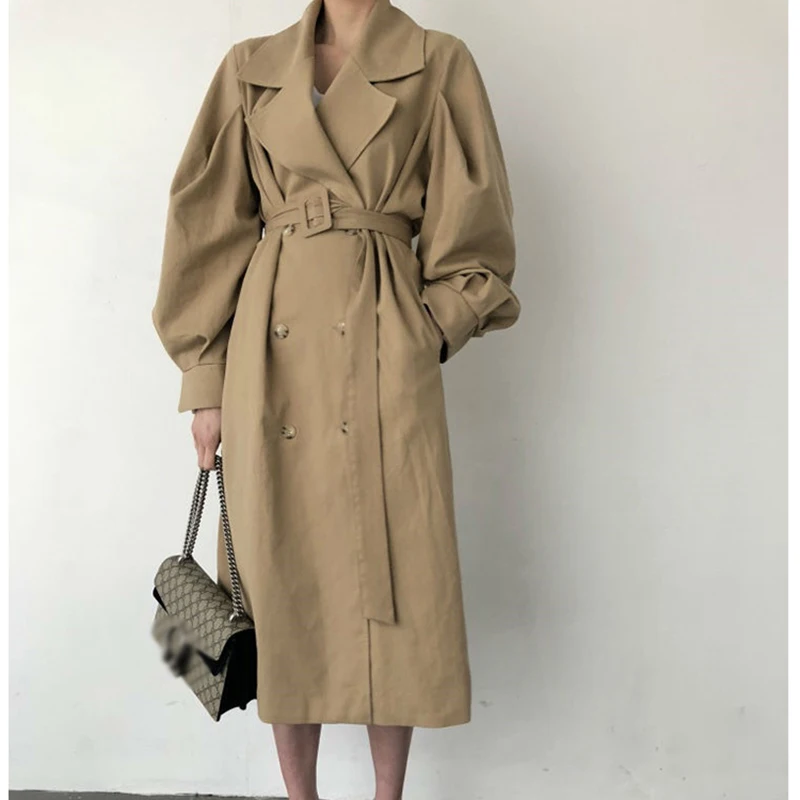 

Fashion Autumn and Winter Windbreaker Women 2019 Khaki & Black Casual Long Coat Street Elegant Loose Hip Hop Trench Top Coat