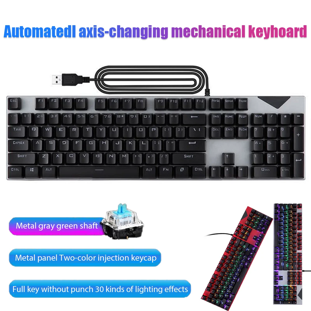 

Проводная клавиатура, портативная Механическая игровая мини-клавиатура USB 104 клавиши RGB со светодиодной подсветкой для планшета, настольног...