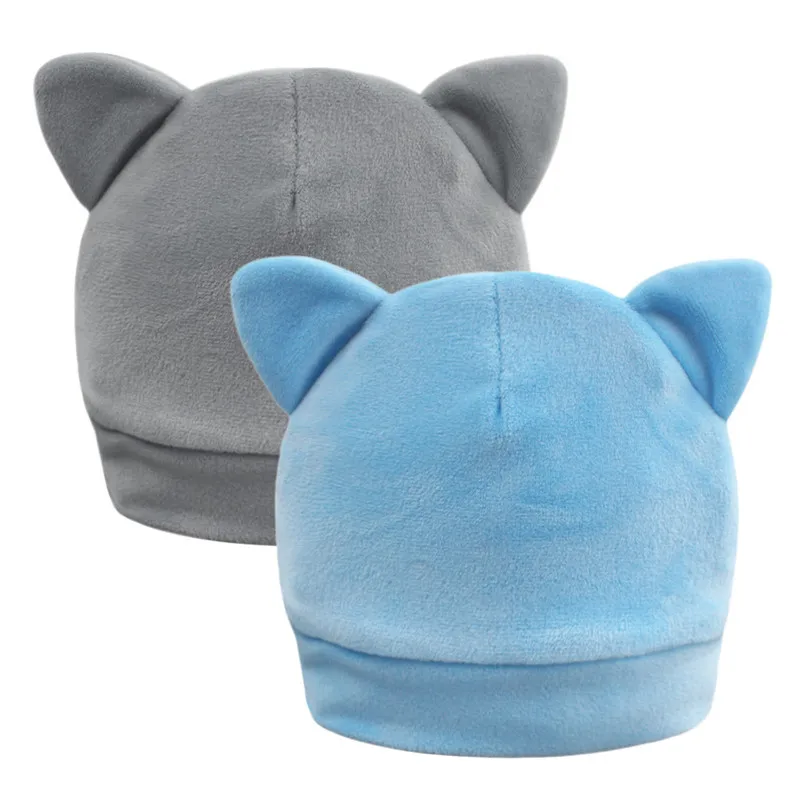 Gray Cat Set 2 Кепка для новорожденных девочек; эластичная Кепка из полиэстера для маленьких мальчиков; мягкая шапка с хлопковой подкладкой для младенцев; сезон зима-весна; теплая шапочка с милыми ушками - Цвет: Gray Cat Set 2