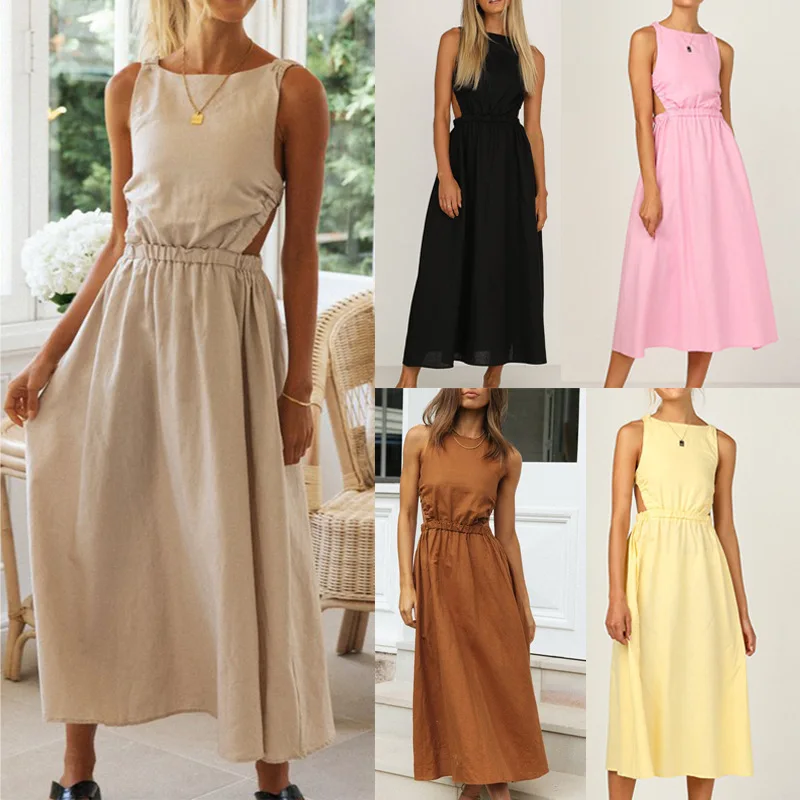 

Sexy Spaghetti Strap Summer Dress Women 2021 Slip Backless Maxi Dress Vintage Elegant Party Dress Princess Dress Robe Longue