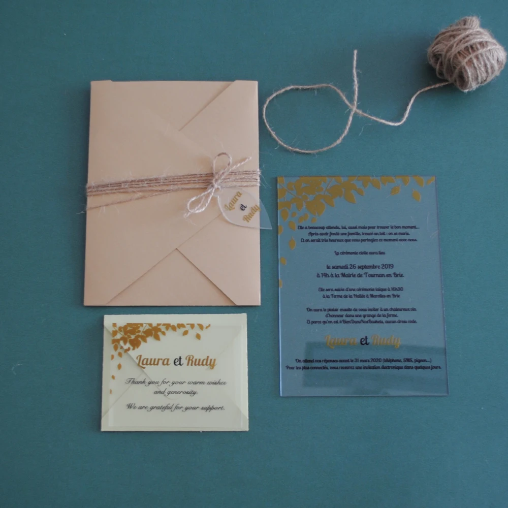 

High Quality UV Printing Eco-Friendly Inks Acrylic Wedding Invitation Card Gold Leaves,Plexiglass Acrylic Party Invitations