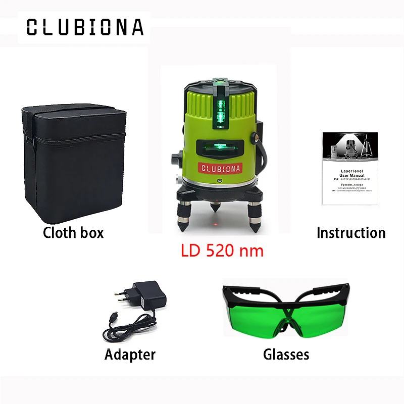 Clubiona наклон slash функциональный немецкий бренд 520nm открытый и приемник доступны наливные зеленый луч линии лазерный уровень
