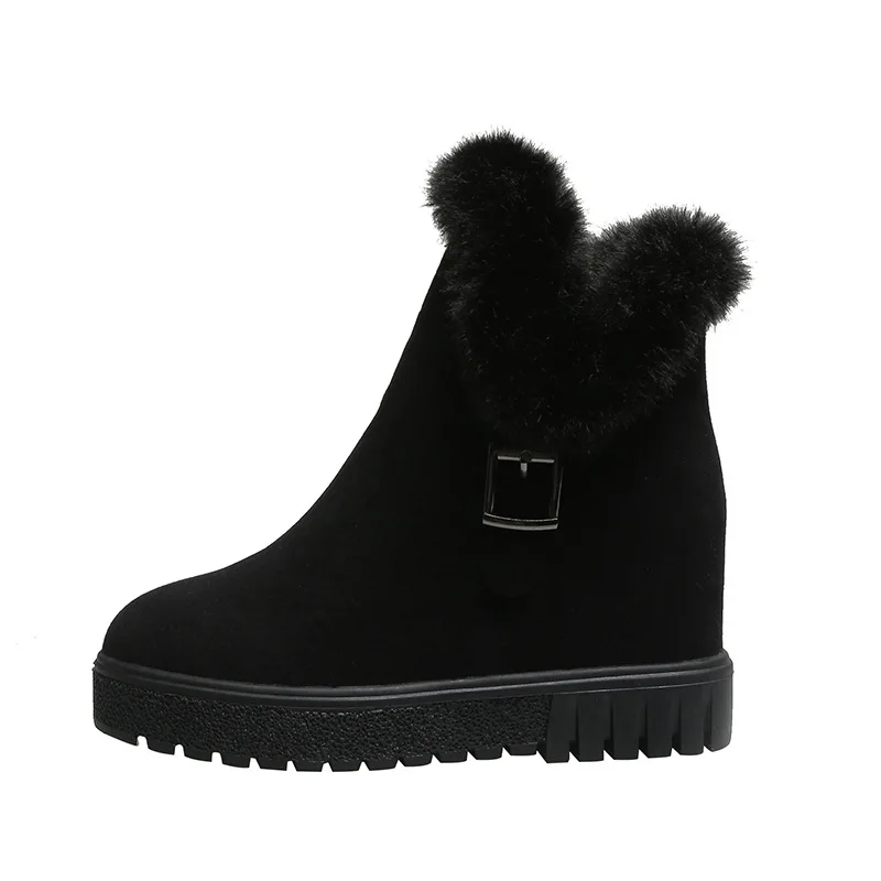 

Warm Winter 2021 Brand New Fashion Fleece Ankle Boots for Women Zipper with Real Rabbit Fur Inside Elevator Shoes Snow Boots