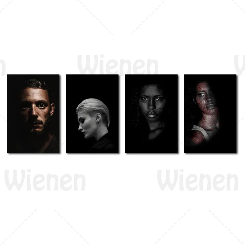 

Modern Portrait Art Posters HD Prints Man Woman Black Background Photo Realistic Art Canvas Painting Home Hotel Living Room Deco