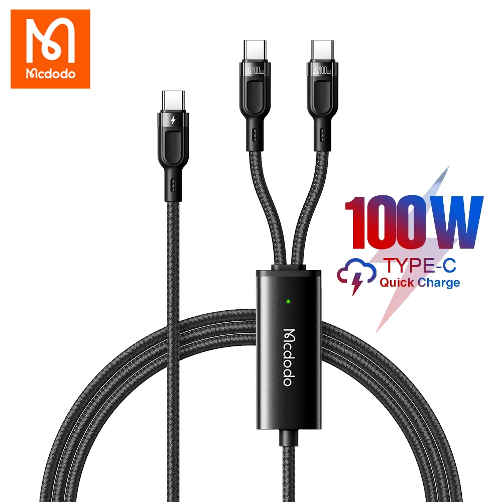 

Mcdodo 2 in 1 PD 100W Type C Cable Fast Charging For Samsung Xiaomi Huawei Flat Laptop Macbook Pro USB-C Phone Charge Data Cord