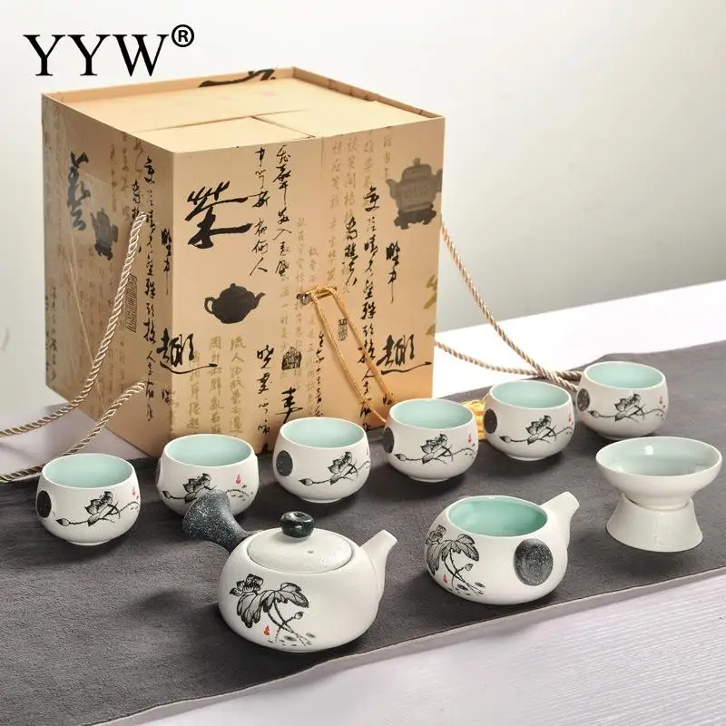 10pcs Tea Set Ceramics Thermostability Tea Set New Year Gift With Gift Box& Durable& Different Design For Choice Floral