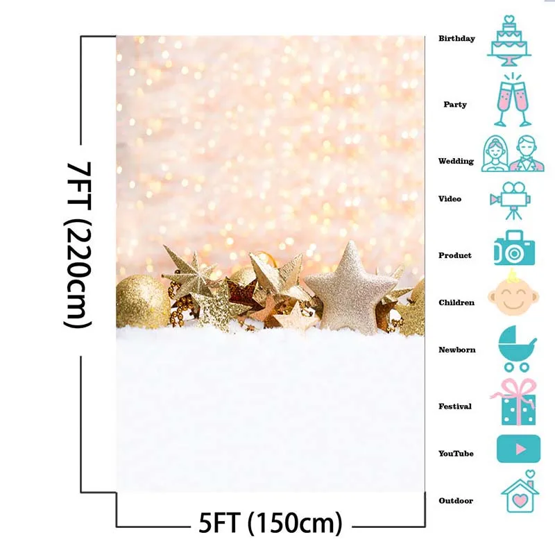 

Christmas Photography Backdrop Christmas Tree Gold Star Decor Holiday Party Gold Light Children Background Photobooth