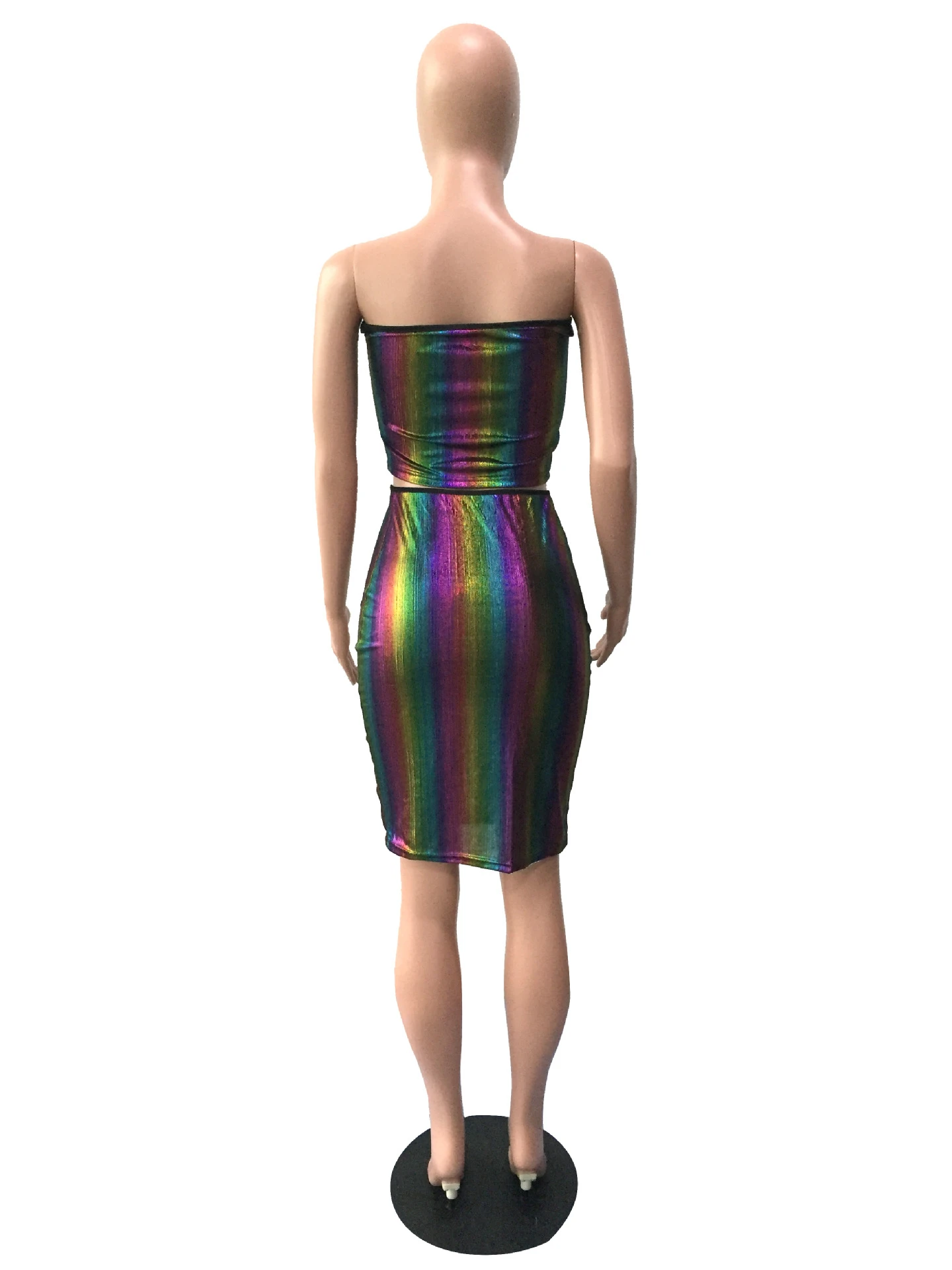 

Zoctuo Rainbow Stripe Two Piece Set Autumn Fashion Gradient Print Women Set Outfits Strapless Top Midi Skirt Set Tracksuit