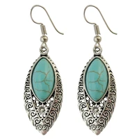 vintage leat earrings for women boho vintage silver color alloy turquoises stone earrings carved flower tribal jewelry gift