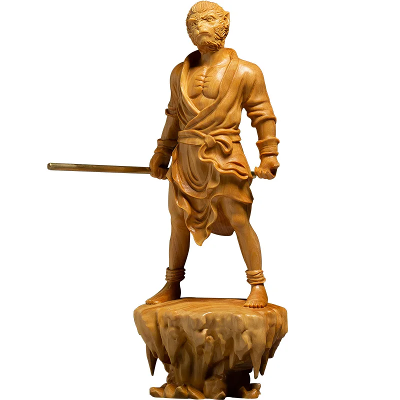 

a Wood 17CM Sun Wukong Monkey King Buddhist Solid wood statue wood carving Chinese-style creative mythology home decor play toys