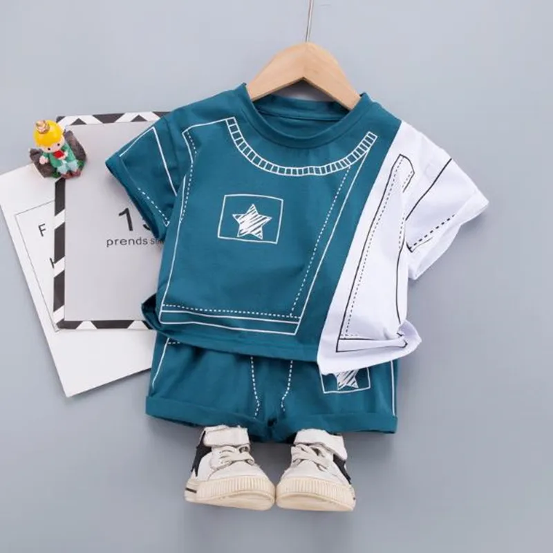 2021 летняя одежда для маленьких мальчиков Комплекты с принтом в виде героев