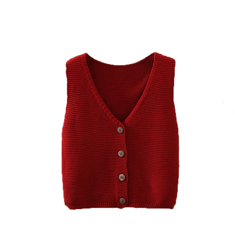 Женский трикотажный жилет G1453 короткий однобортный свободный свитер с V-образным
