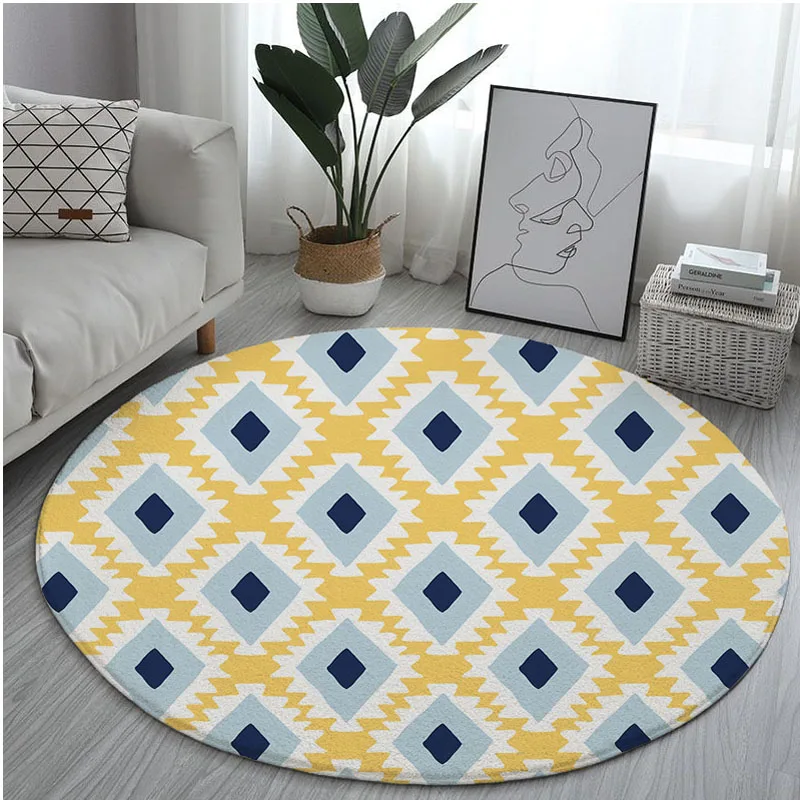 Круглый ковер с геометрическим рисунком нескользящий линия ромба компьютерное
