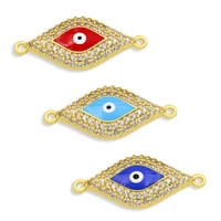 ocesrio large enamel lucky blue evil eye charms connector for jewelry making gold plated copper zirconia components chma131