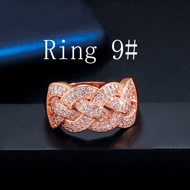 Rose Gold 9 Pera, кубический цирконий, женские золотые ювелирные изделия, большой массивный широкий браслет, браслет, кольцо, набор для роскошного свадебного костюма, аксессуары Z054 - Окраска металла: Rose Gold 9