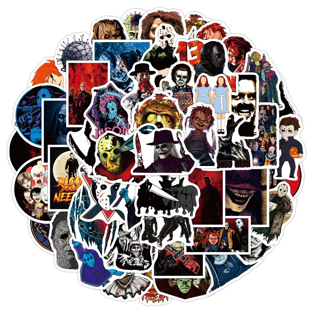 

50PCS Halloween Horror Theme Thriller Character Graffiti Stickers Decoration Door Window Skateboard Guitar Deco Sticker