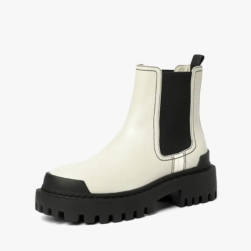 

New Ankle Boots Real Leather Square Toe Mix Color Women'S Winter Shoes Fashion Cool Short Boots Women Size 35-39