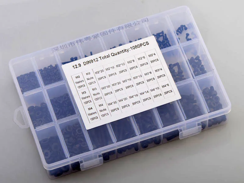 1080 шт. M2 / 3/4 черная высокопрочная Шестигранная гайка плоская шайба Набор