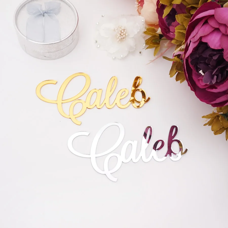 

Personalized Wedding Mirror Gold Baby Name Sign Nursery Wall Sticker Decor Signage Rustic Birthday Party Baptism Favors Gifts