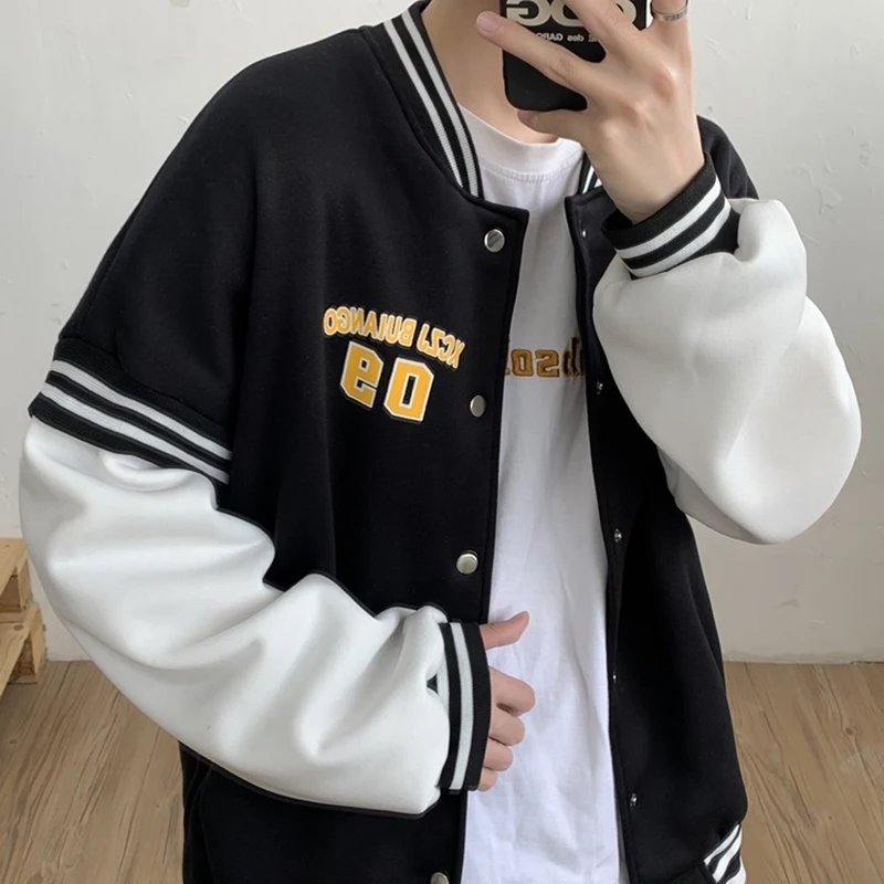 

Jackets Men Black Panelled Outwear Streetwear All-match Chic Letter Printed Coats Oversize Japanese Style Running Male Trendy BF