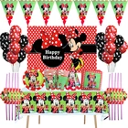 Диснеевские одноразовые столовые приборы Минни для вечерние НКИ, красная Минни Маус, аксессуары для украшения детского дня рождения и вечевечерние НКИ