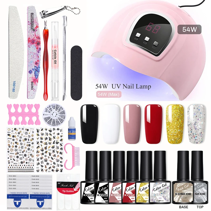 

KOSKOE Nails Set 6/54W UV LED Lamp Nail Dryer With 6pcs Nail Gel Polish Set Semi Permanent Soak Off Base Top Tool Kits