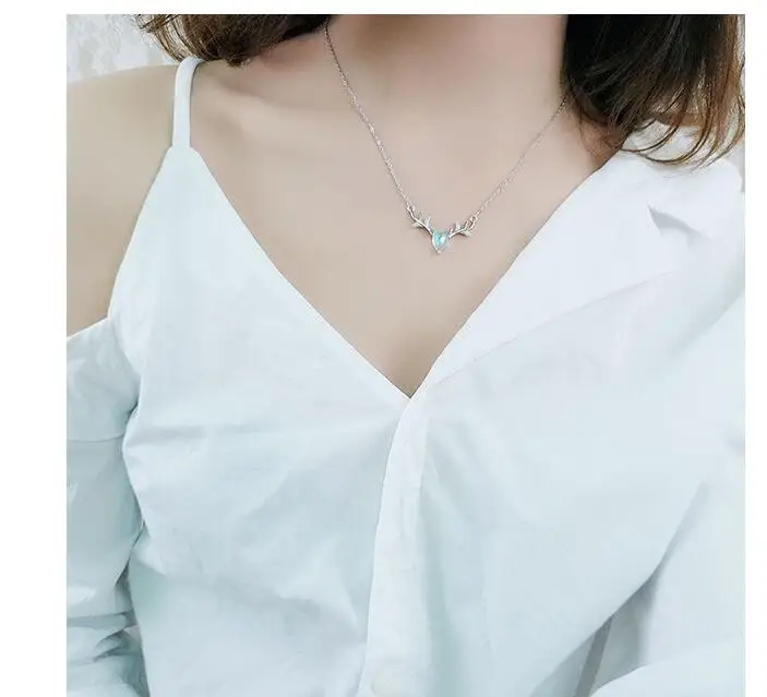 925 стерлингового серебра опал Животные Олень лося Шарм ожерелья и подвески для