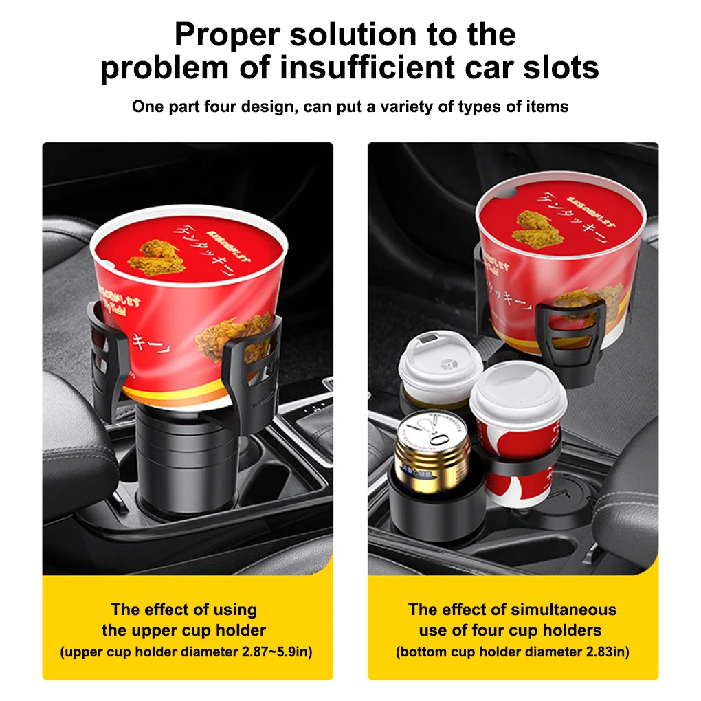 

4-in-1 Car Cup Holder 360-Degree Rotation Expander Cupholder Drink Insert Holder Adapter Interior Organizer Auto