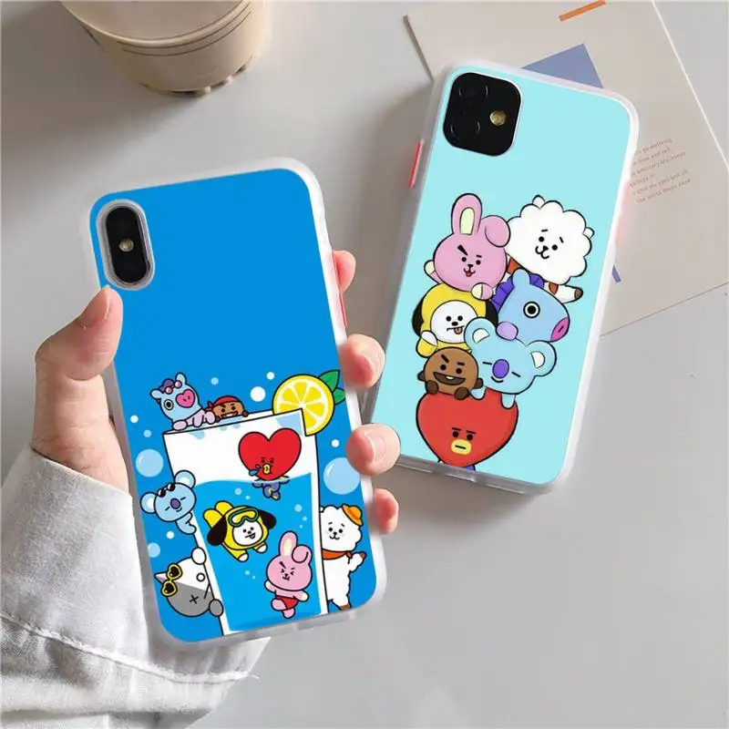 

Luxury Cartoons BT21 Phone Case For iphone 13 12 11 xr xs x 7 8 pro max Plain Soft TPU Silicone Clear Case Cover