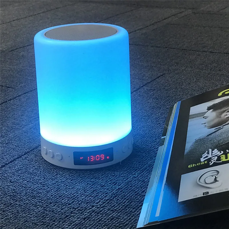 Беспроводной цилиндрический цветной ночсветильник Bluetooth динамик будильник
