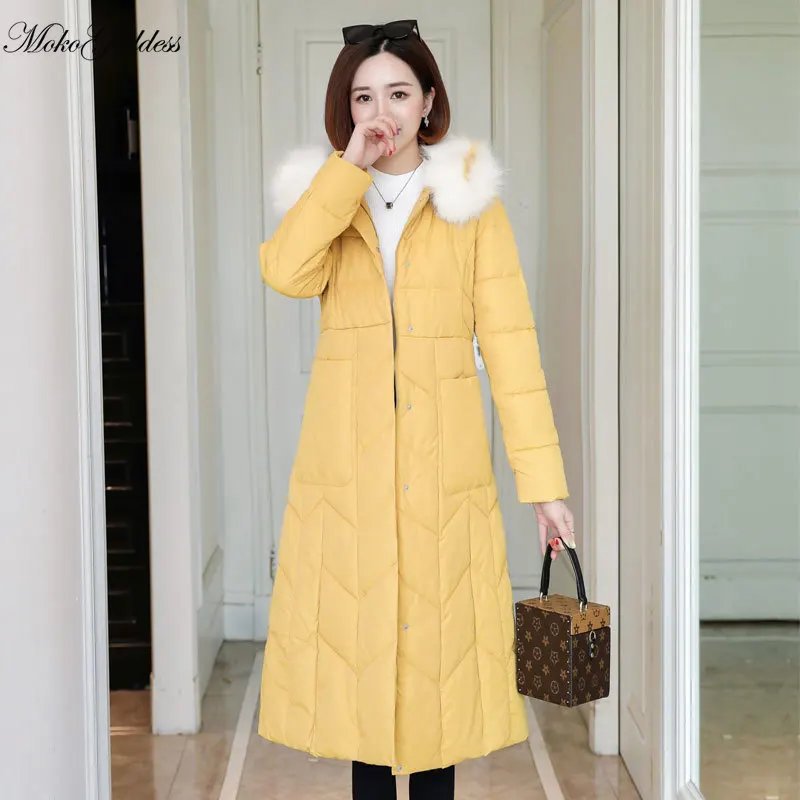 

Moko Fashion Winter Jacket Women Long Hooded Parka 2020 New Casual Fur Collar Jacket Slim Warm Office Lady Coat