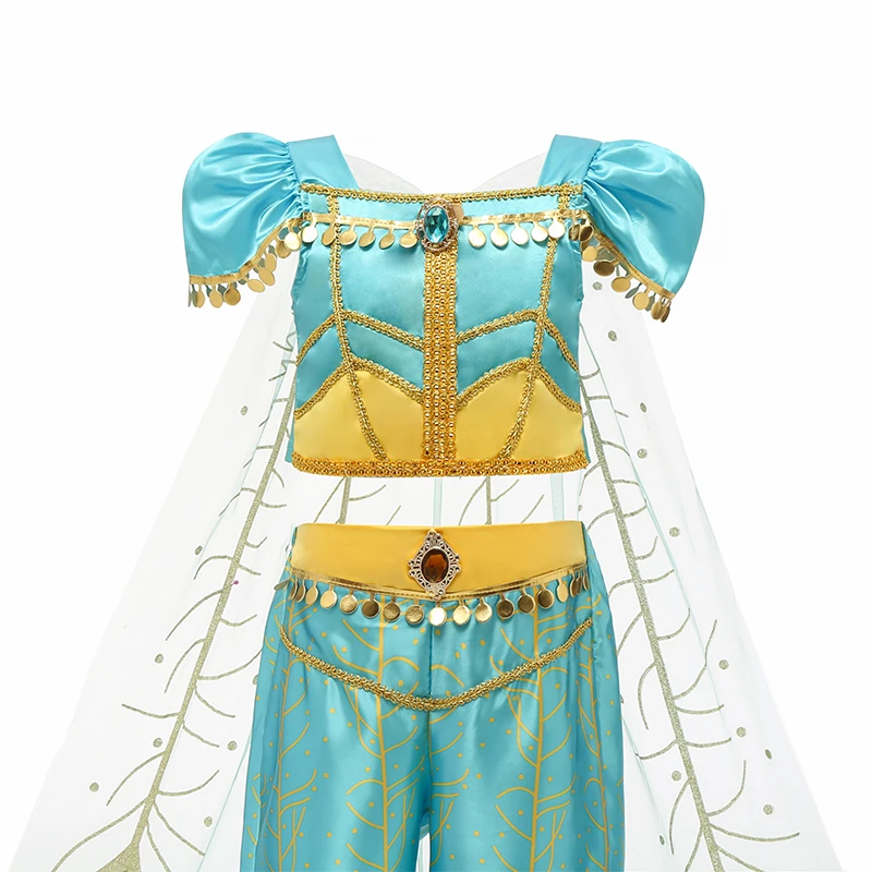 Платье Цвета жасмин для девочек на Хэллоуин, рождественские костюмы жасмин для детей, праздничное платье для танца живота, индийские Disfraces