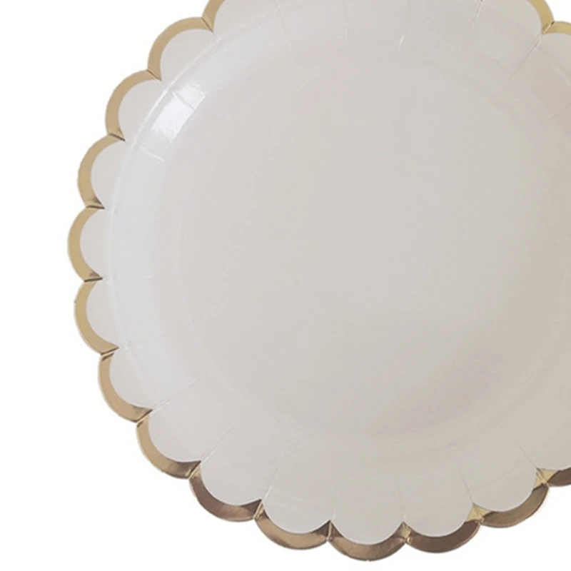 

16 Pcs White Paper Plate Picnic Plate Disposable Birthday Party Tableware Bronzing Paper Plate Dinner Plate 23CM