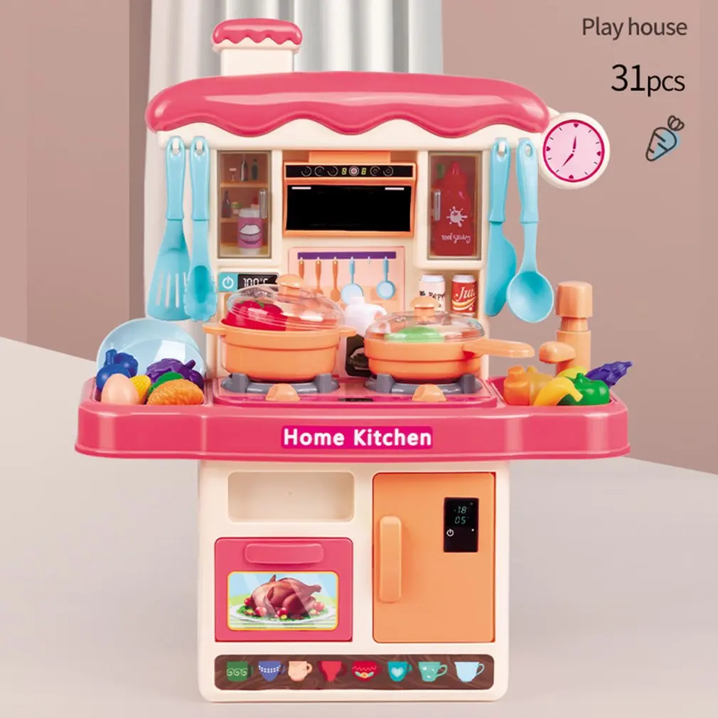 

Kitchen Toys Imitated Chef Light Music Pretend Cooking Food Play Dinnerware Set Safe Cute Children Girl Toy Gift Fun Game