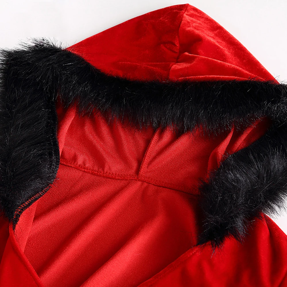 

Mrs Claus Costume Christmas Party Holiday Cosplay Santa Outfit Women's Hooded Tops with Belt