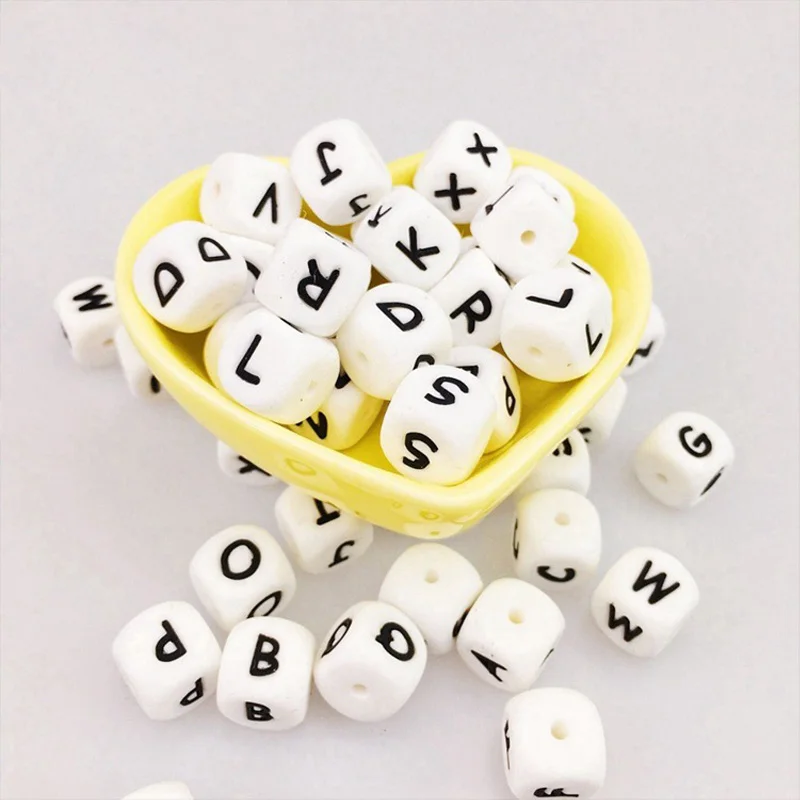 Cuentas de juguete para dentici&oacute;n de beb&eacute;, collar para masticar, herramienta de lactancia, colgante de silicona de grado alimenticio, letras del alfabeto, 100 piezas-3